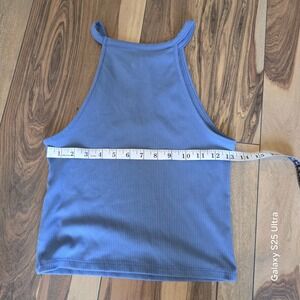 American Eagle Blue Ribbed Tank Key Hole Opening L Junior